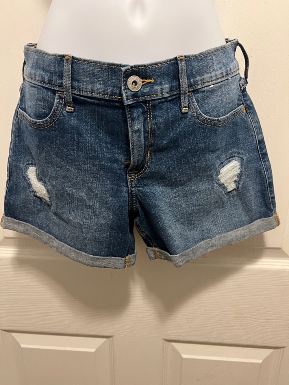 Girls Abercrombie & Fitch Distressed Blue Denim Jean Shorts
